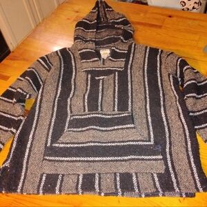 Men's Hooded Striped Sweater - Black and Tan